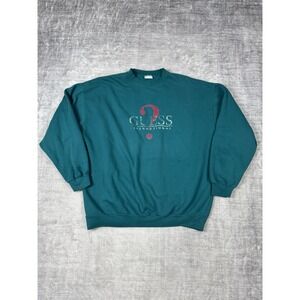 Vtg Guess Jeans Sweatshirt Mens XL Blue 90s Logo Internatinal Crewneck Pull Over